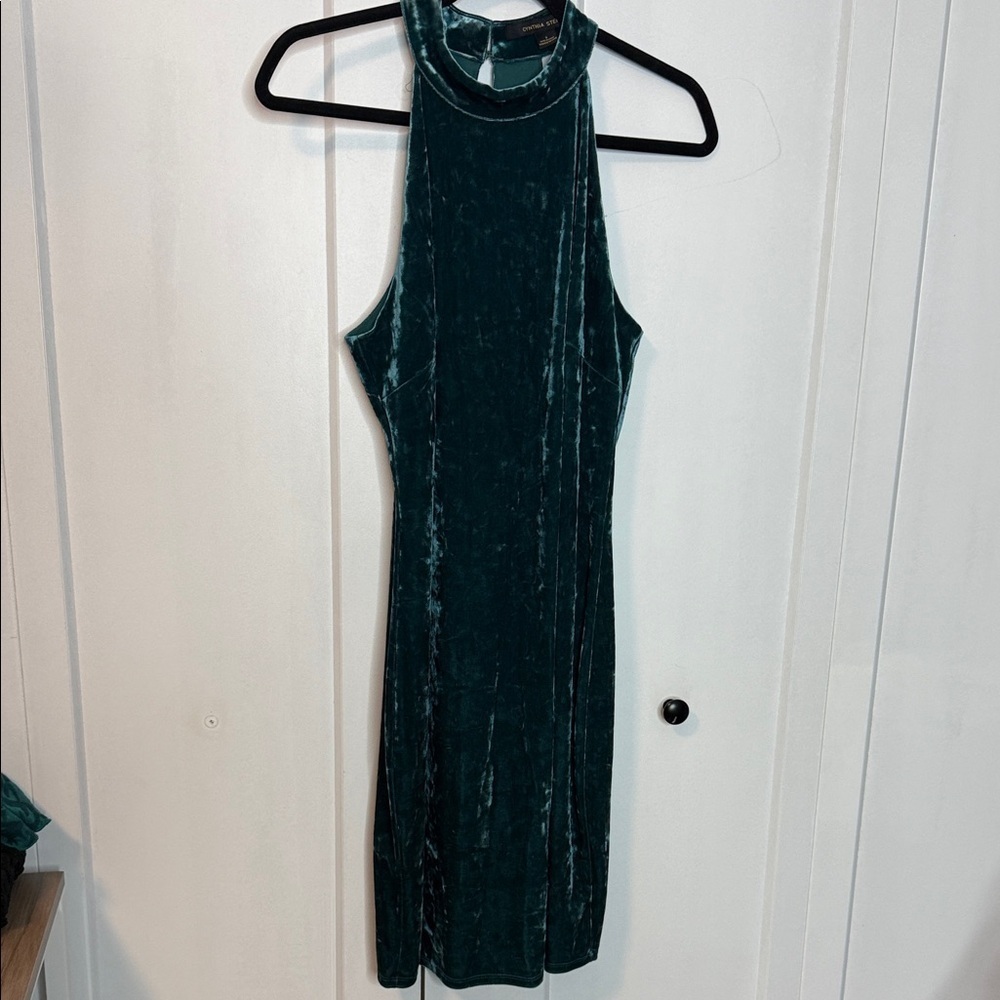 Cynthia Steffe Green Teal Eucalyptus Velvet Halter high Neck Dress - US 6